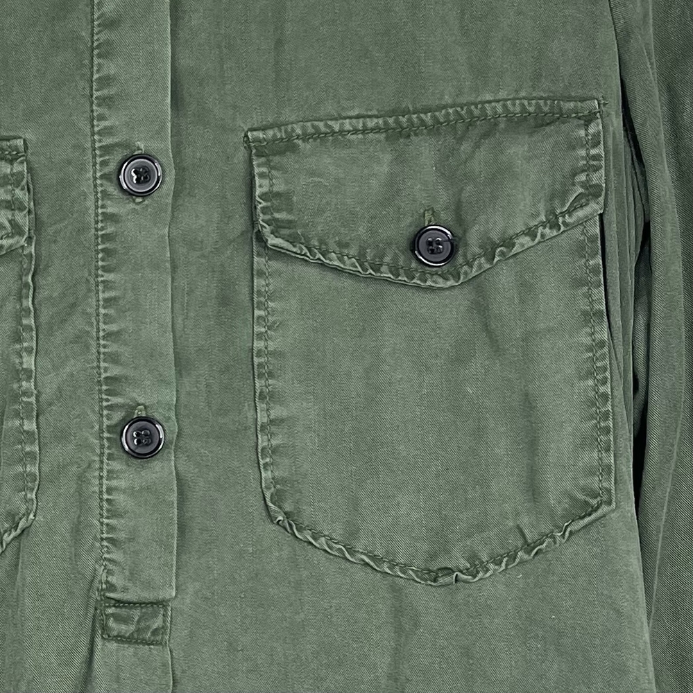2/$30 ZARA Henley Shirt Dress Medium Green Long Sleeve Side Slit Pockets #7235 - Picture 11 of 16